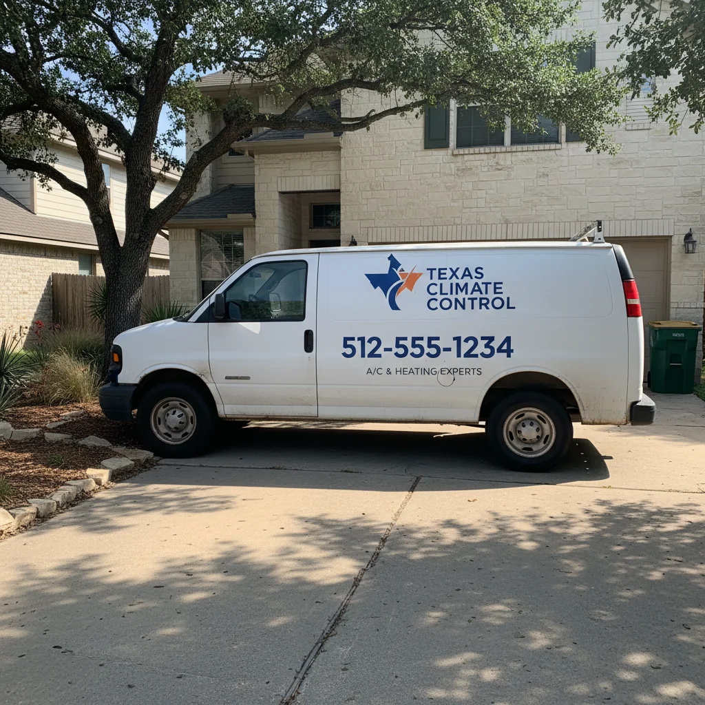 AC Repair in Austin service van on a residential street in an Austin home